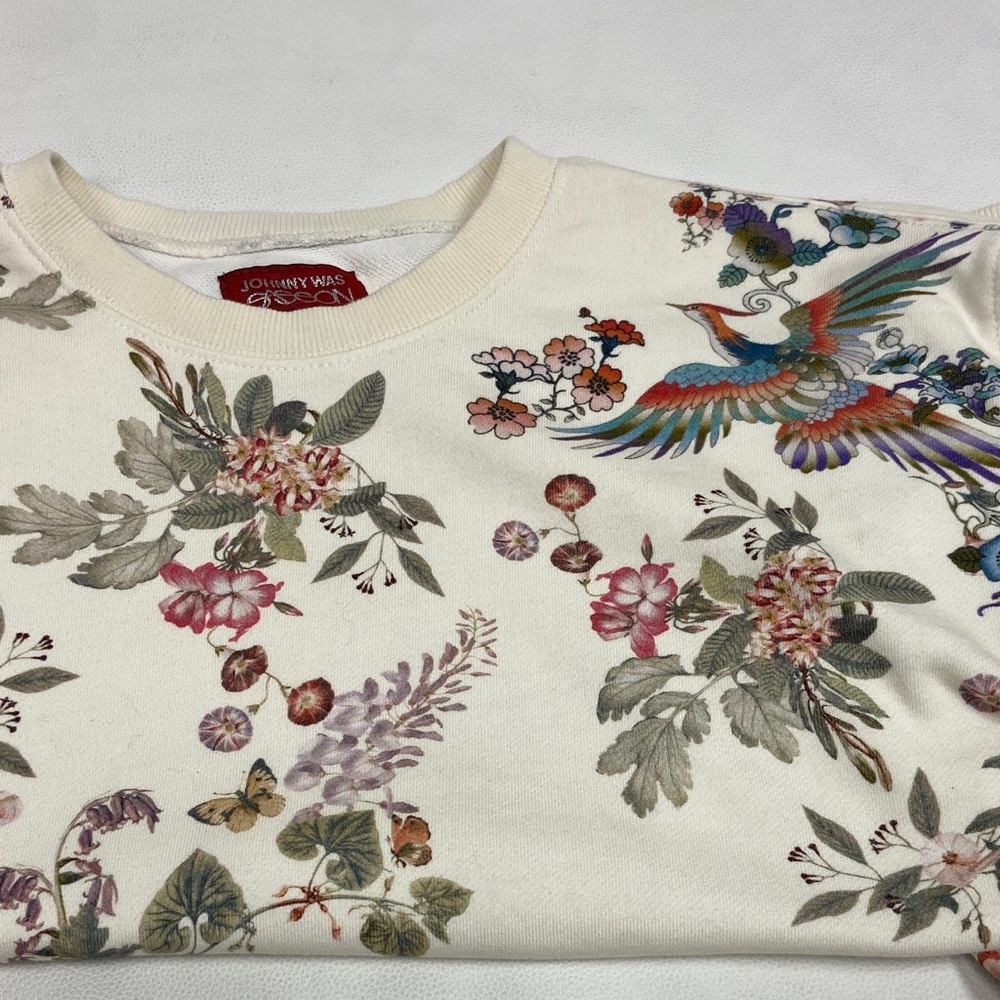 Johnny Was Floral Bird Cream Sweatshirt Size XS - Picture 15 of 15